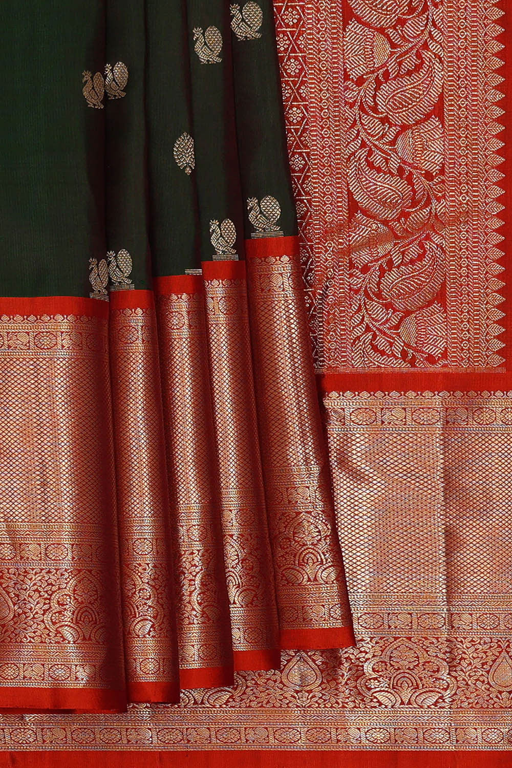 Image of Kanchipattu Bottle Green Brocade Saree